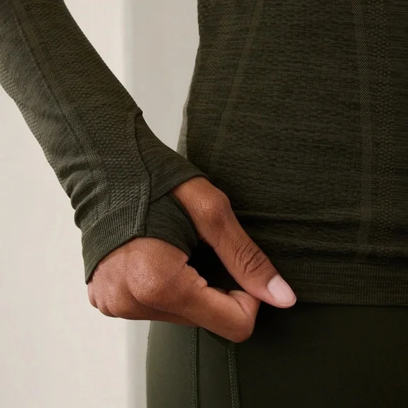 Athleta MOMENTUM SEAMLESS TOP Long Sleeve Athletic Top Dark Green Women’s small - Picture 8 of 12